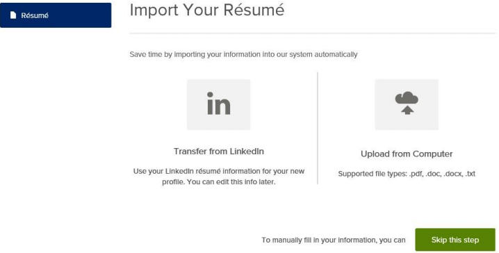 Click on the 'Upload from Computer' icon to upload your resume.